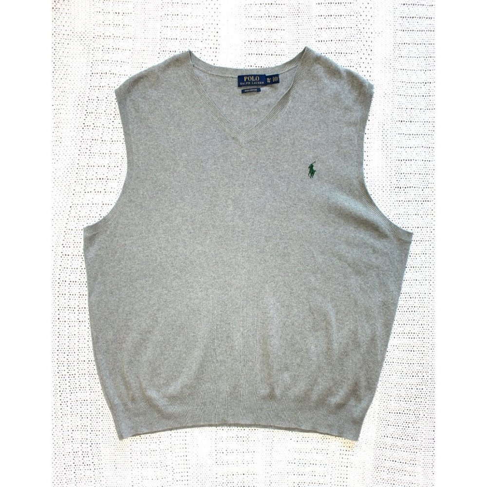 Polo Ralph Lauren 100% Pima Cotton Men Grey Vest V Neck Size XL Green Pony